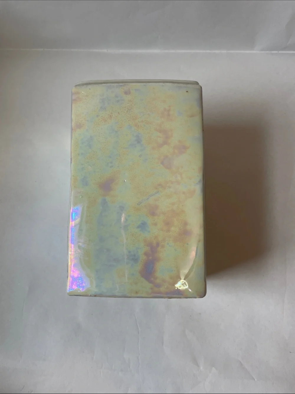 Antique White Block Germany Tea Canister Lid Gold Trim Iridescent Lusterware